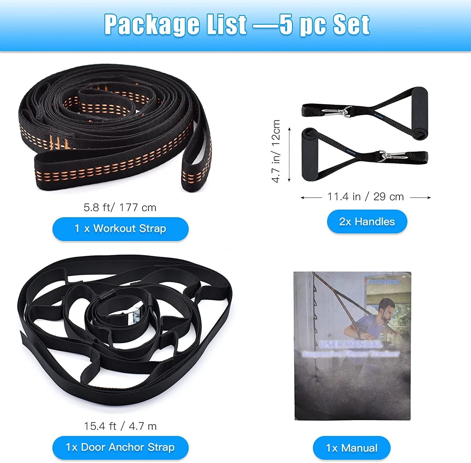 Portable Nylon Door Anchor Strap – Compatible with Resistance Bands for Home Workouts, Strength Training, and Stretching